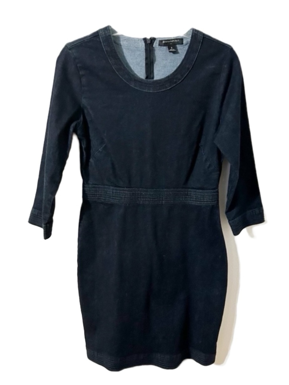 Banana Republic Factory Denim Jean 3/4 Sleeve Rounded Collar Dress Dark Wash 🟦
